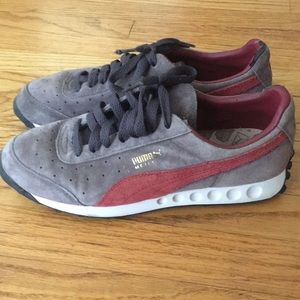Gray & Burgundy leather Puma tennis shoes